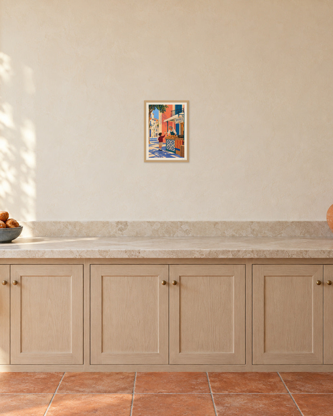 Bunyols de març · A3 print in an oak frame, Valencian kitchen