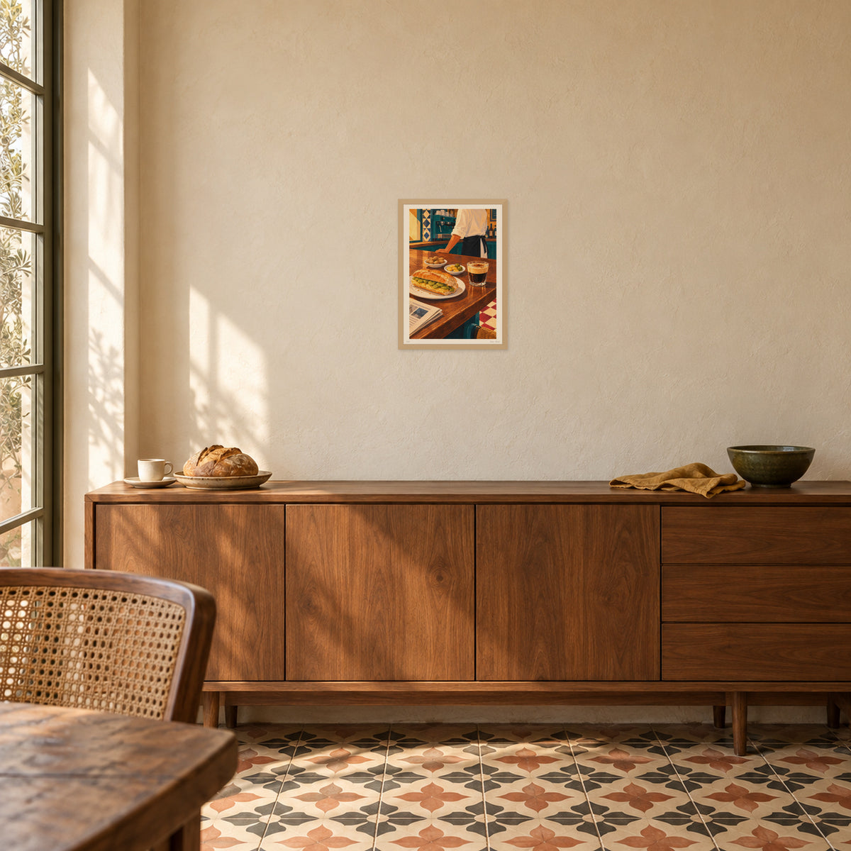 L’hora de l’esmorzar · A3 print in an oak frame, Valencian dining room