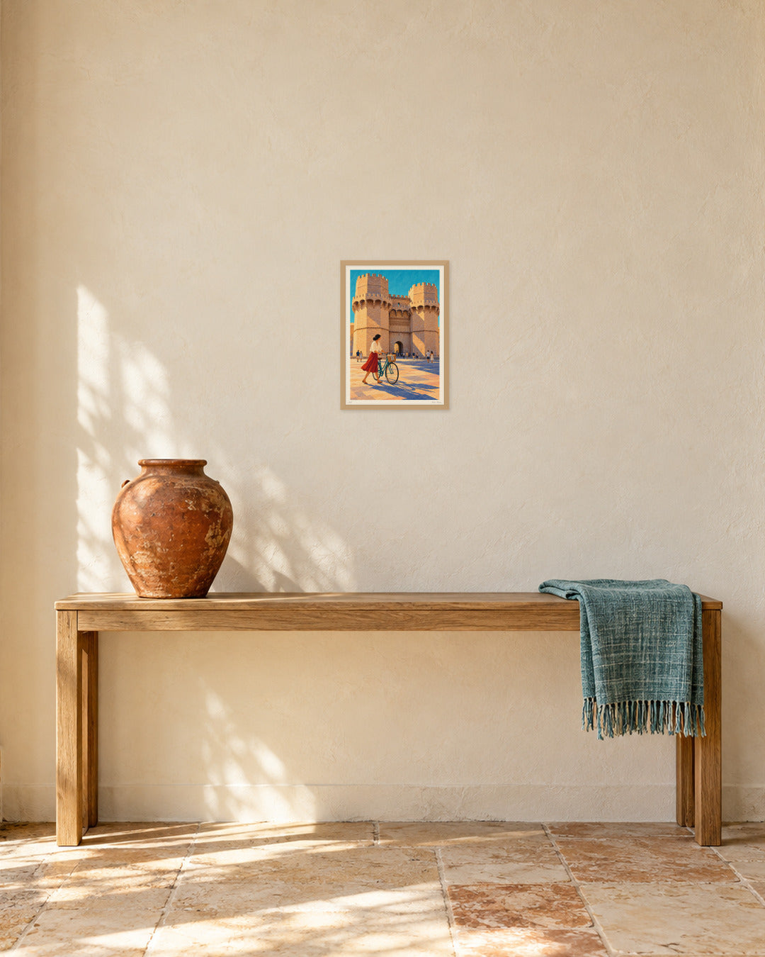 Tornar per Serrans · A3 print in an oak frame, Valencian entrance hall
