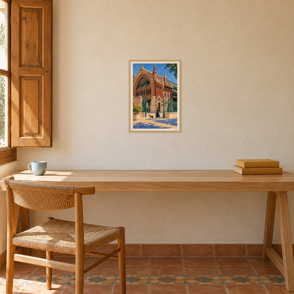 Un matí a Colón · A2 print in an oak frame, Valencian study
