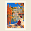Automne au Palais de Cristal, tirage d’art ORENOA : le Palais de Cristal du Retiro à Madrid en automne, reflété dans l’étang