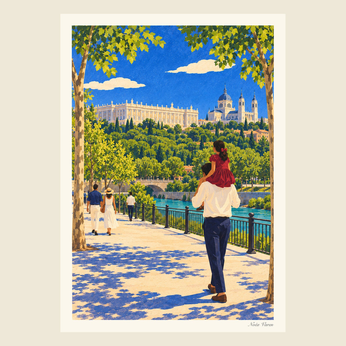 La corniche au printemps, tirage d’art ORENOA : le Palais royal et la cathédrale de l’Almudena vus depuis Madrid Río, au printemps