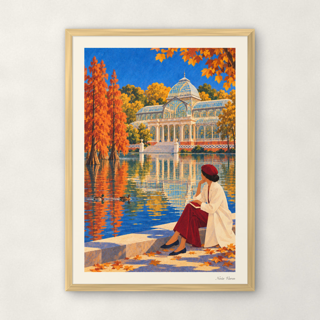 Automne au Palais de Cristal, encadré A3 · 29,7 × 42 cm, cadre bois naturel