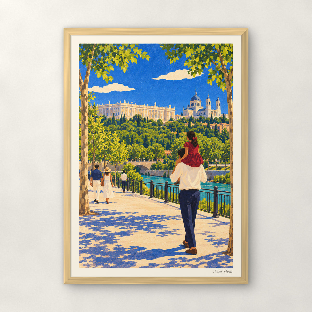 La corniche au printemps, encadré A3 · 29,7 × 42 cm, cadre bois naturel