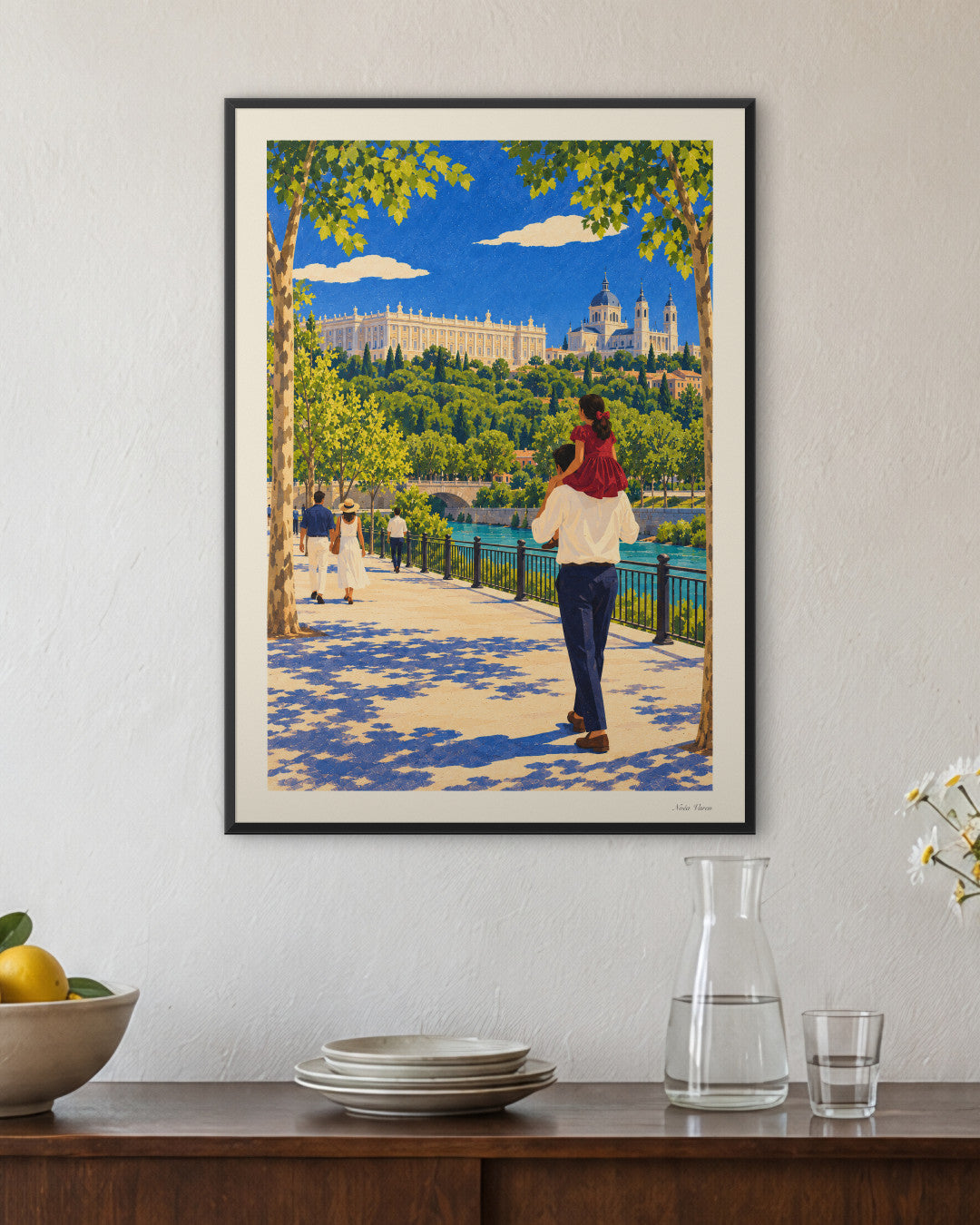 La corniche au printemps chez soi : encadrée en 50 × 70 cm, cadre noir