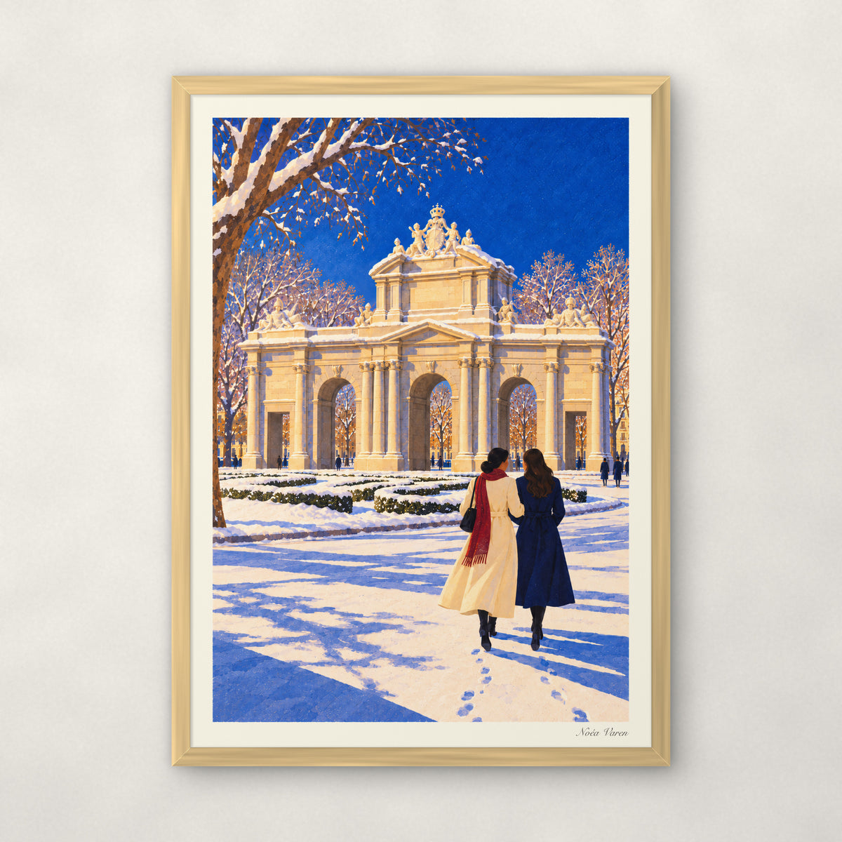 Neige sur Alcalá, encadré A3 · 29,7 × 42 cm, cadre bois naturel