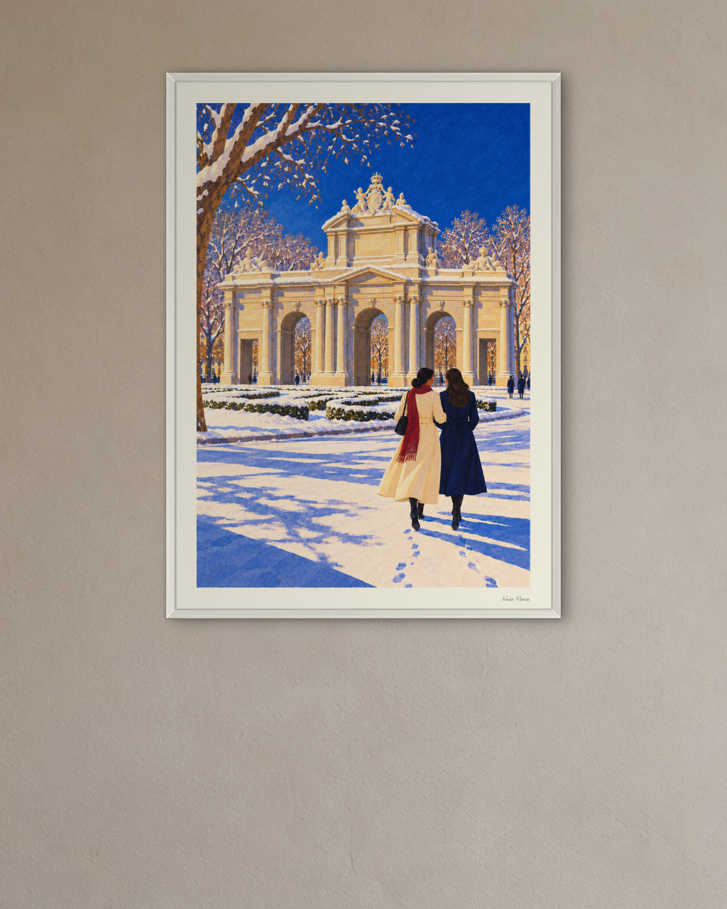 Neige sur Alcalá chez soi : encadrée en 50 × 70 cm, cadre blanc