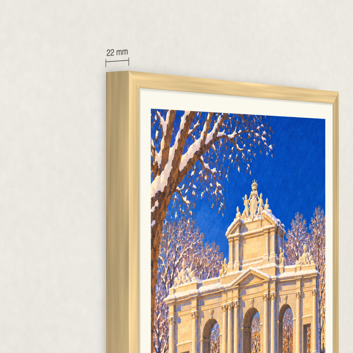 Neige sur Alcalá : le cadre de profil, 22 mm de profondeur