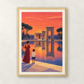 Coucher de soleil à Debod, encadré A3 · 29,7 × 42 cm, cadre bois naturel