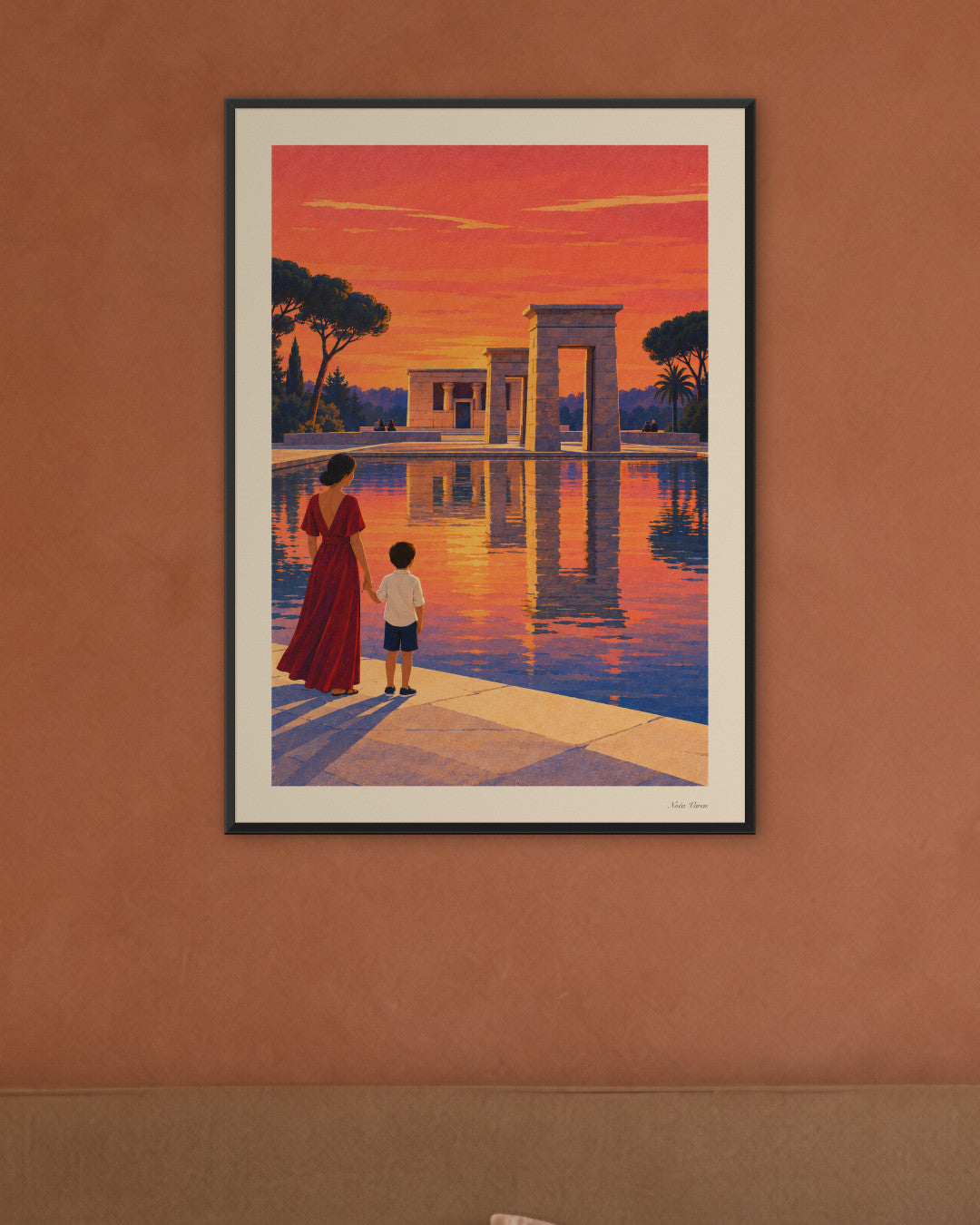 Coucher de soleil à Debod chez soi : encadrée en 50 × 70 cm, cadre noir